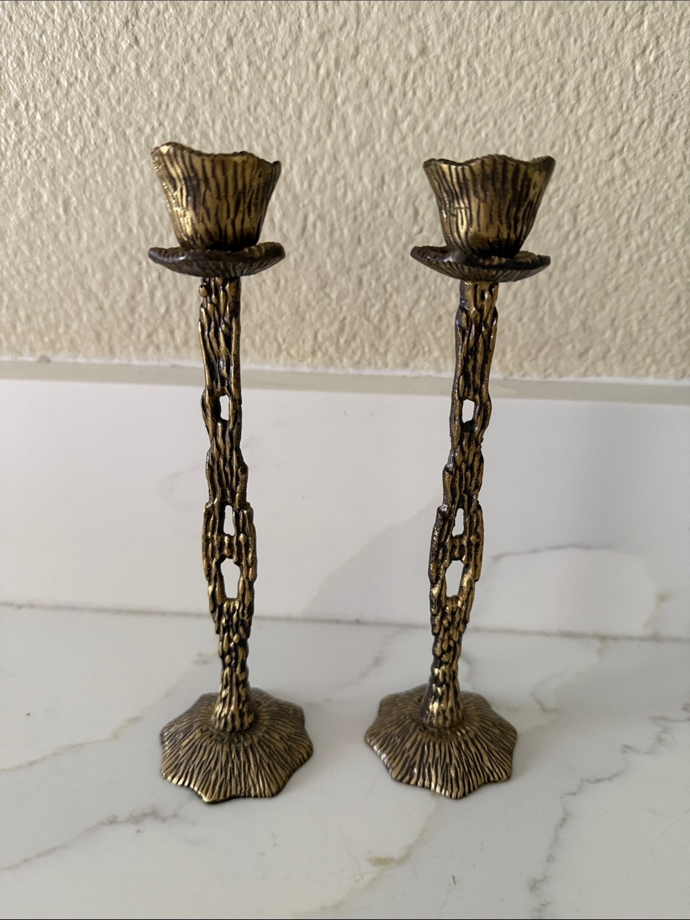 Mid Century Hein Ami Israeli Brutalist Brass Candlesticks Set of 2